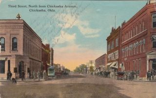 Chickasha OK Third Street Avenue Oklahoma 1900s Postcard