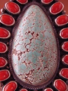  Indian Sterling Silver Turquoise & Coral Ring by Kirk Smith! Size 5.5
