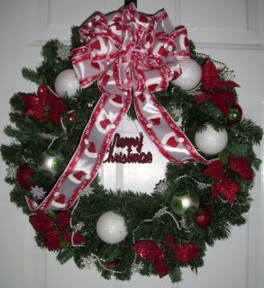  Christmas Wreath Shimmer Red White Green HO HO HO Artificial