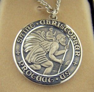 925 Silver Antique Style St Christopher W Jesus Pendant Medal & 24