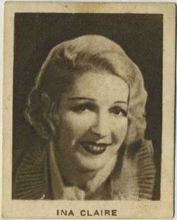 INA Claire Vintage 1933 Allens Film Stars Trading Card 1 Movie Star