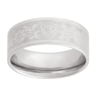 stainless steel ring has ctr on the front center with flowers daisies