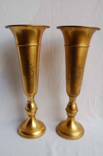 Pair of Older Brass Flower Vases Goldplated Chalice