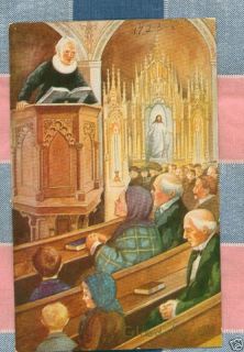 Old Postcard 1923 Church Interior Pulpit Pews People