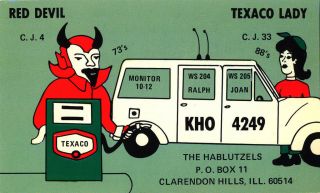 QSL Postcard Devil Gas Pump Comic 1970s Clarendon Hills IL