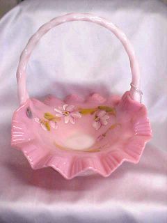  Fenton Art Glass Handpainted Rosalene Basket Vase