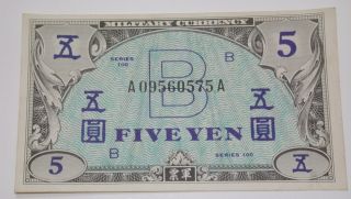 Five Yen Military Currency Note issued Pursuant to Military