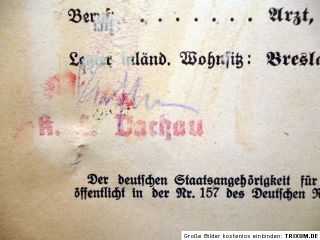 Register Form Camp Dachau Revoked Citizenship 1939