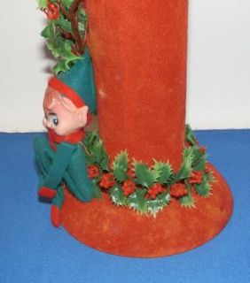 Vintage Mary Gordon Christmas Pixie Elf Candle Holder Flock Decoration