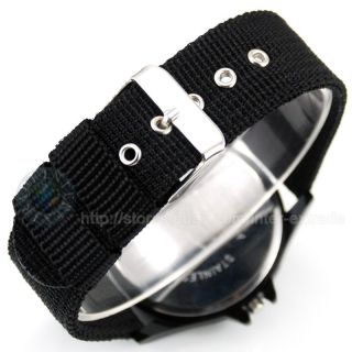 Men Lady Black Fabric Band Strap Sport Wrist Watch Gift