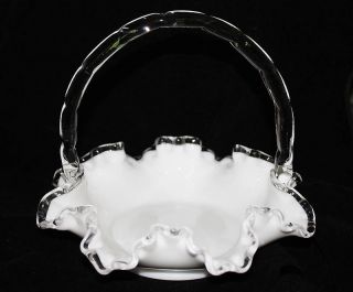 Beautiful Fenton Silver Crest Milk Glass Basket 8 Inch