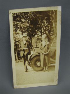 Antique Photograph 1920s Bonnie & Clyde Couple w/ Car