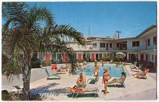 081612 Vintage Clearwater Beach FL Postcard Folks at Pool Sea Air