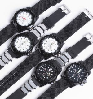 military army fabric and silicone band strap sports mens watch