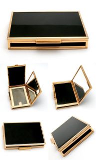 Van Cleef & Arpels Vintage Black Enameled Mirror Compact Box Solid 18K