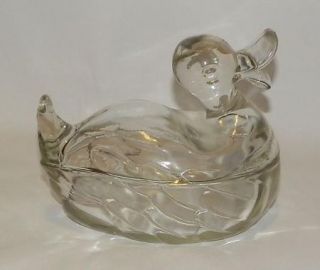 Vintage Jeanette Glass Mama Covered Duck Dish Trinket Box Candy