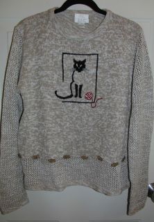 Christopher and Banks Cat Sweater Beige Color Two Sided Size Large