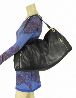 Christopher Kon Black PEBBLED Leather Hobo Shoulder Bag Purse Large