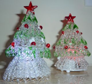 Set of 3 Spun Glass Color Changing 4 Tall Christmas Trees or Village