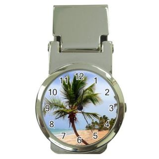 Tropical Island Beach Palm Tree Money Clip Watch