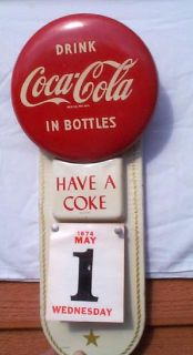 Vintage RARE Coca Cola Button Calendar Metal Sign Coke