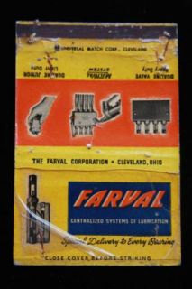 Farval Corporation Cleveland Ohio Tools Vintage Matchbook Cover