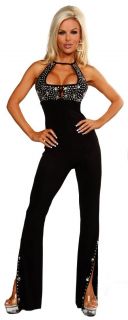 Keyhole Jumpsuit w Rhinestones Cocktail Clubwear Jumper Select Color