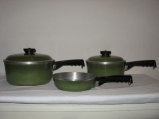 Vintage Club Retro Olive Green Set of Cookware 2 Qt 3 Qt 6 1 2 Skillet