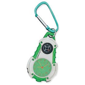 New Silver Tone Green Carabiner Clip Green Dial Watch