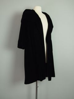 Vtg 50s Black Hooded Velvet Cloak Opera Coat Jacket Swing Clutch M