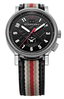 Burberry Stripe Leather Strap Watch