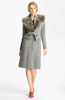 Tracy Reese Peplum Felt Coat with Faux Fur Trim