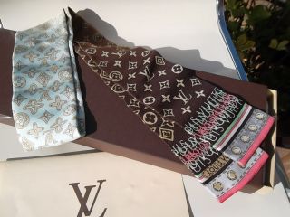 100 Authentic Louis Vuitton Monogram Map Bandeau 100 Silk Scarf Shawl