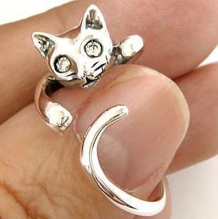 Hanging Cat Cute Lovely Sterling 925 Silver Ring Sz 6