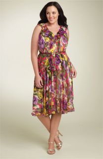 Suzi Chin for Maggy Boutique Belted Chiffon Dress (Plus)
