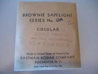 Vintage Brownie Safelight Circular by Eastman Kodak Co Rochester NY