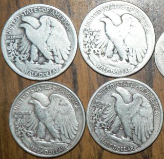 Liberty Walking 90% Silver Half Dollars   1917, 1927 S, 1943, 1943 D