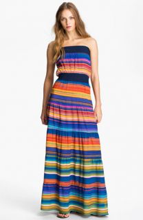 Tbags Los Angeles Multi Stripe Smocked Prairie Maxi Dress