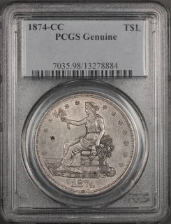 1874 CC Carson City Silver Trade Dollar PCGS Genuine