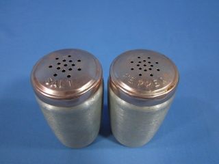 Vintage Aluminum Salt Pepper Shakers Copper Colored Lids