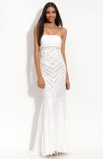 Sue Wong Bead & Ruffle Embellished Gown