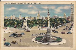 Vintage New York City Postcard Columbus Circle and Central Park 1