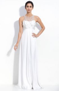 Theia Beaded Illusion & Silk Satin Faced Georgette Gown