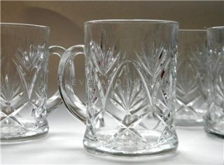  Set Pressed Glass Palm Leaf Pattern Coffee Tea Hot Toddys Cocoa
