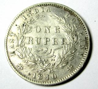 VICTORIA QUEEN Old Silver Coin One Rupee EAST INDIA COMPANY 1840
