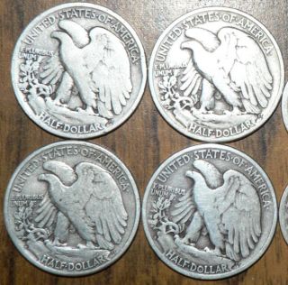 Liberty Walking 90% Silver Half Dollars   1927 S, 1939, 1944 D, 1944