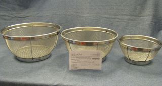 New Pampered Chef Set 3 Stainless Mesh Colanders 3 Sizes