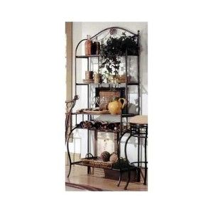 Camelot Kitchen Bakers Rack w Black and Gold Finish