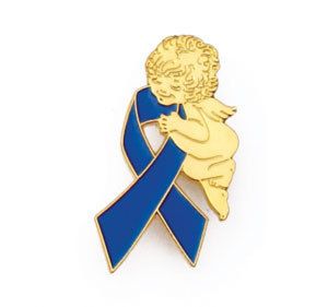 Blue Colon Cancer Awareness Ribbon Angel Pin Tac New