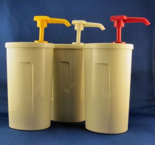 Tupperware Condiment Pump Dispenser Set of Three New